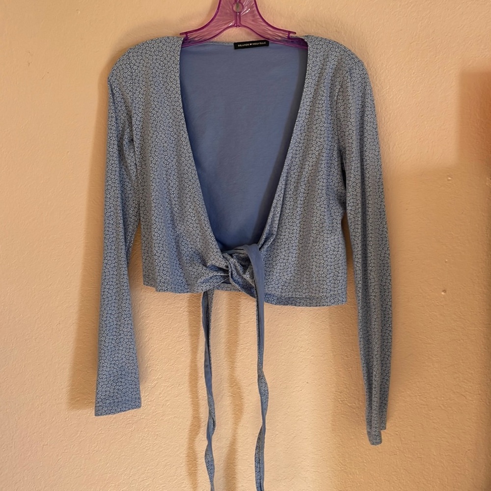 Brandy Melville Blue Floral Wrap Top